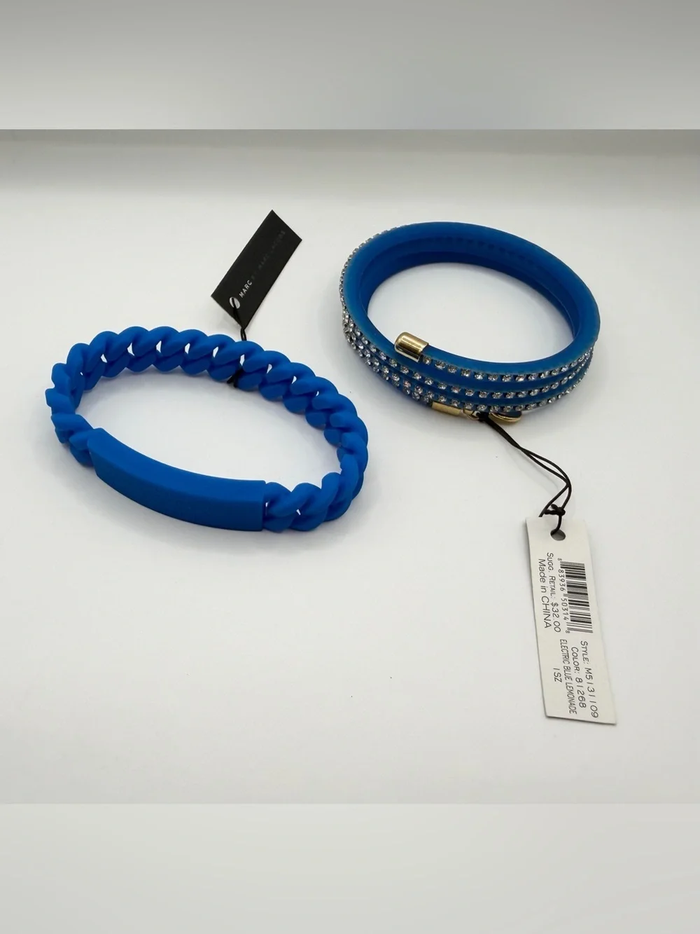 Marc by Marc Jacobs Electric Blue Bracelets Set of 2 NWT Crystal Chain